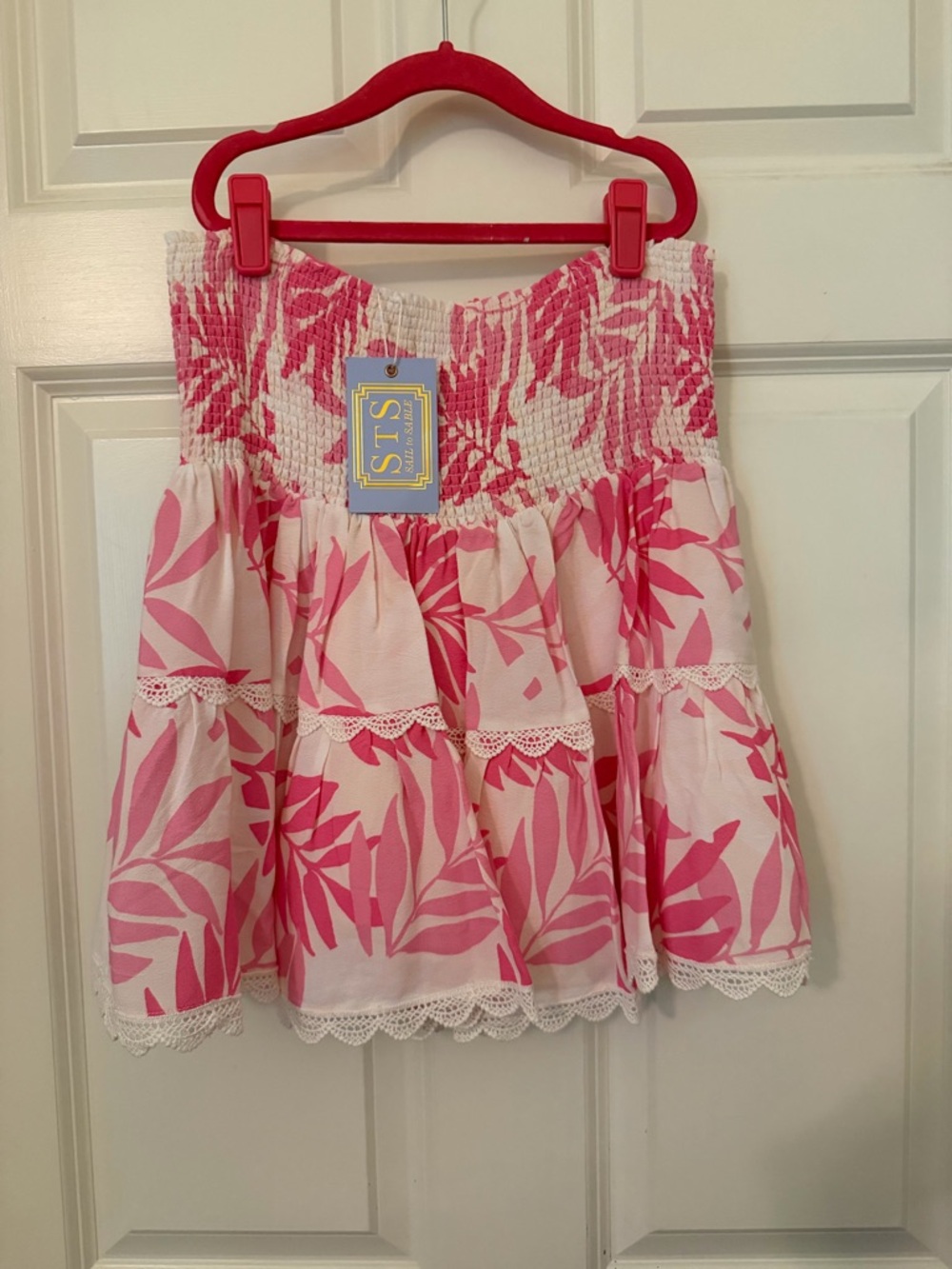 Sail to Sable Pink & White Smocked Tiered Mini Skirt